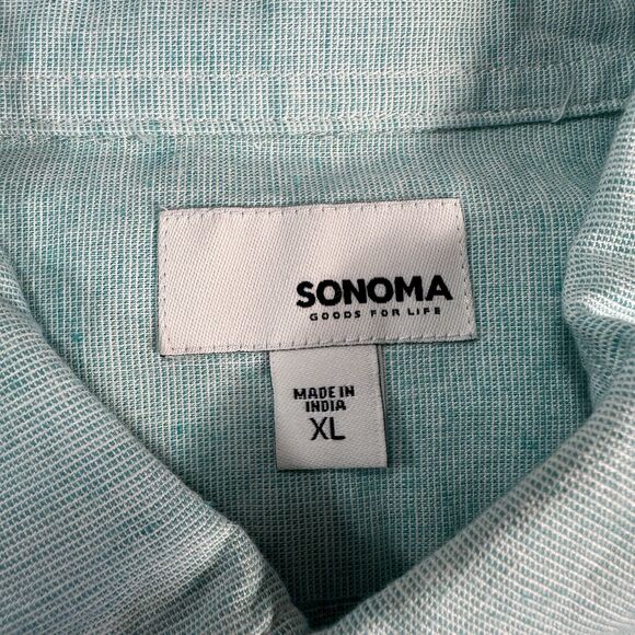 NEW Sonoma Aqua Shore Linen Blend Button Dress Shirt Size X Large Short Sleeve - Picture 5 of 9